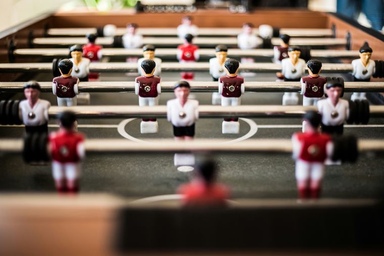 Close-up photo of table soccer figures